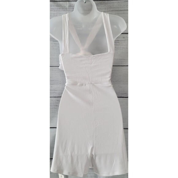 Sleeveless Strap V Neck Front Cutout Knot Ribbed Bodycon Casual Rompers Sz XL - Picture 5 of 8